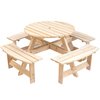 Gardenised Wooden Outdoor Patio Garden Round Picnic Table with Bench, 8 Person- Natural QI003903.N